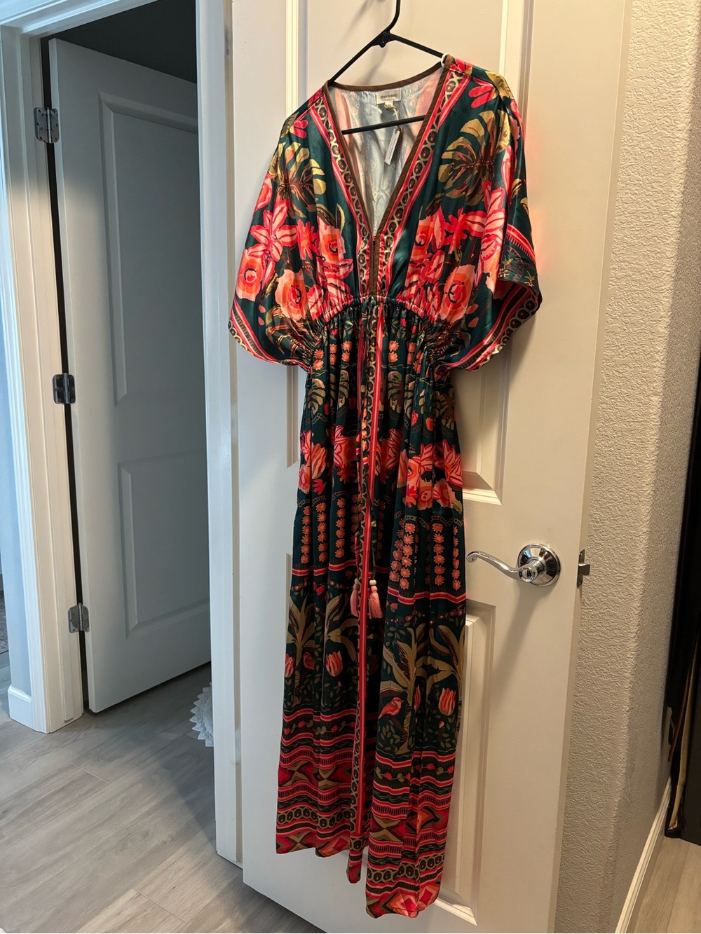Cost Plus World Market Floral Maxi Dress in Dark Green and Coral Pink